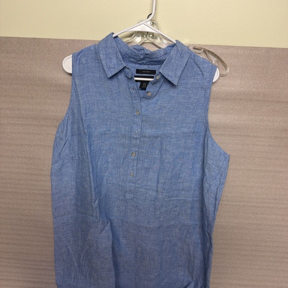 Tahari Tops - Tahari Linen Shirt Dress Size 1X Sky Blue Heather Button-Front Sleeveless - New